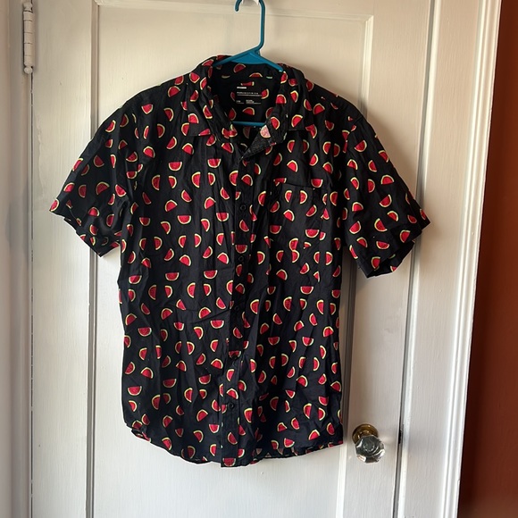Public Opinion Men's Black Watermelon Pattern Button Up Short Sleeve Shirt - Lrg - Picture 4 of 7